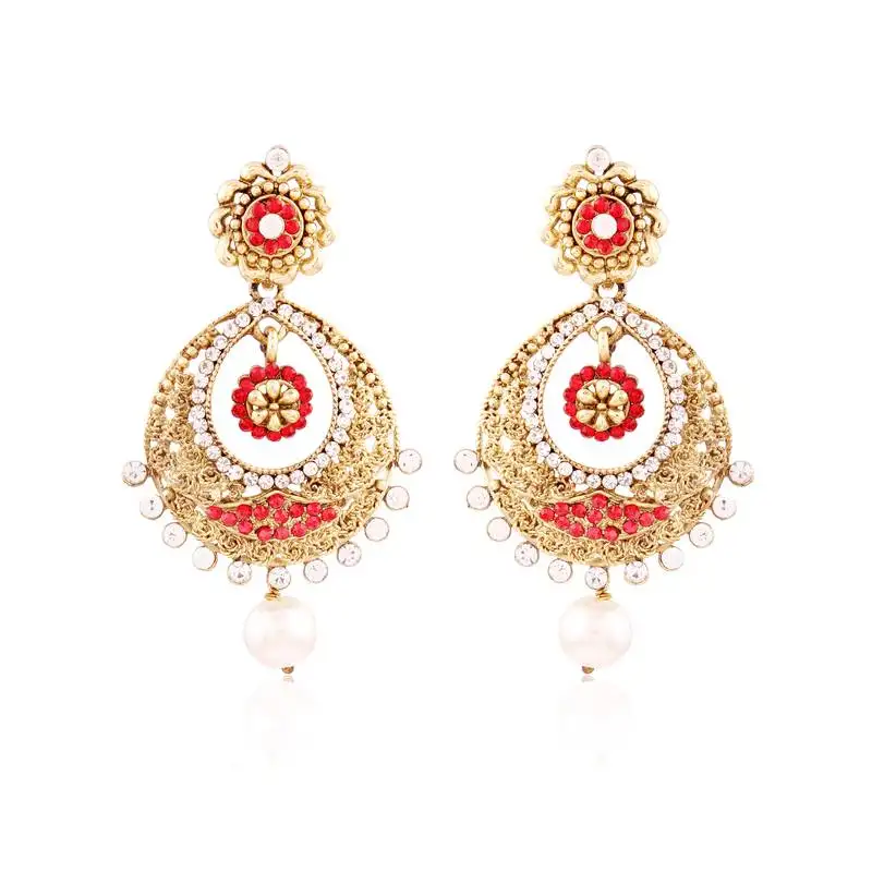 Gold plated traditional chandbali earrings for women e2326r
