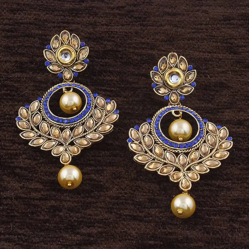 Gold plated traditional ethnic encased with faux kundans earrings for women::Girls
