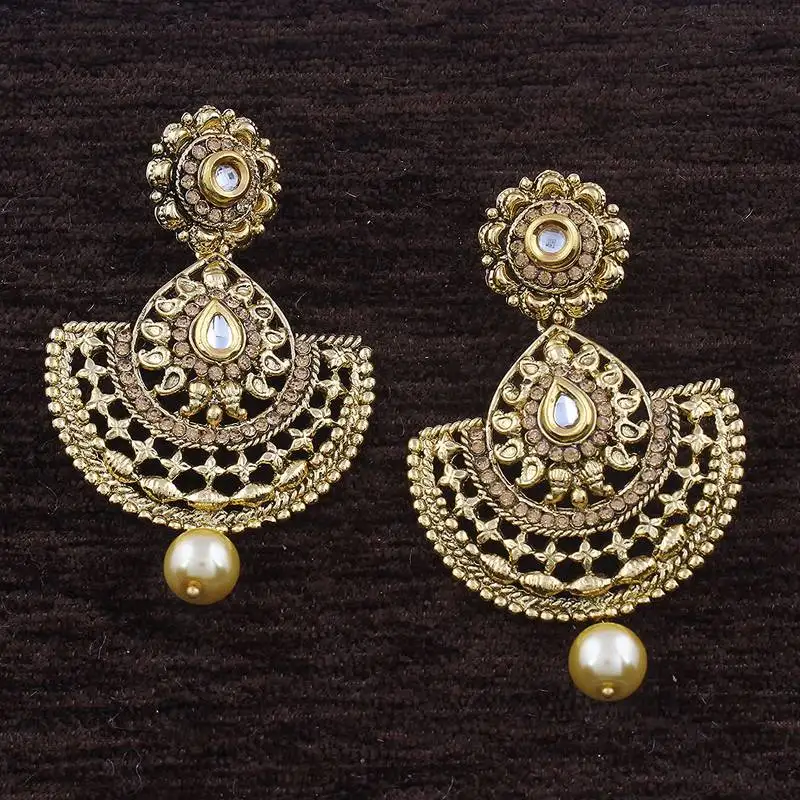 Ethnic gold plated chandbali earrings for women
