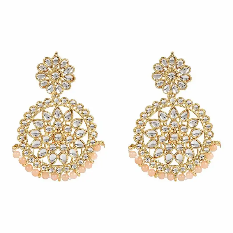 Gold plated kundan chandbali earrings for women