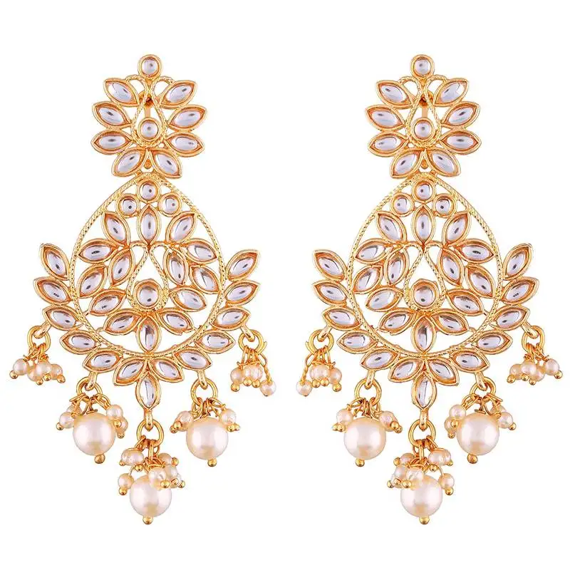 Traditional chandbali earrings encased with faux kundans for women::Girls