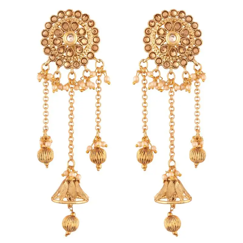 Bahubali kundan & pearl chain earring for women