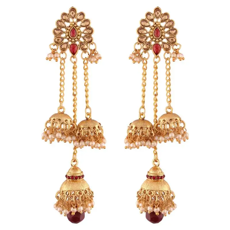 Gold plated pearl chain earring for women