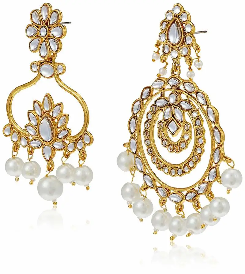 Gold plated kundan & pearl designer combo earrings for women