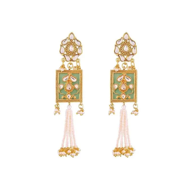 Gold plated traditional padmavati pearl & kundan earrings for women