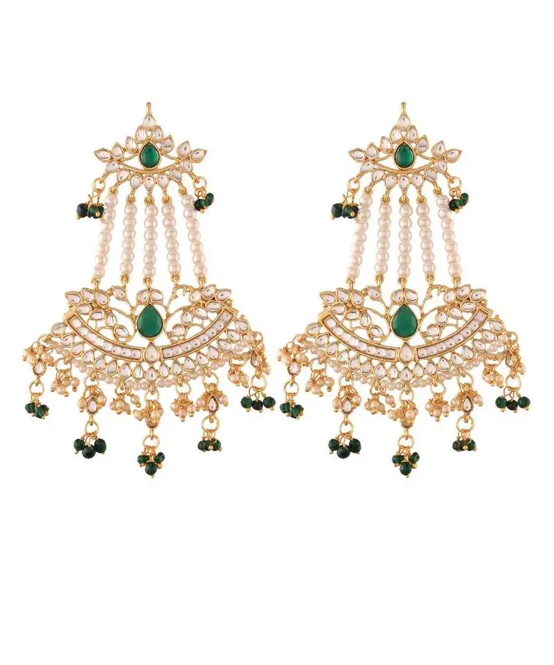 Gold plated traditional kundan & pearl dangler drop paasa earrings for women