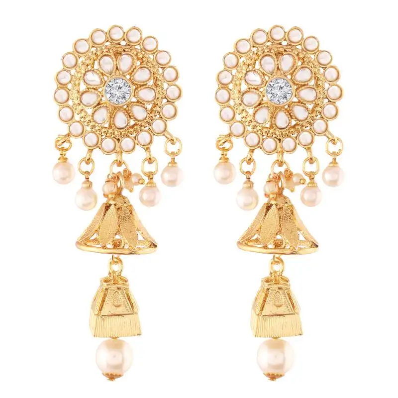 Traditional gold plated kundan & pearl jhumki earrings for women