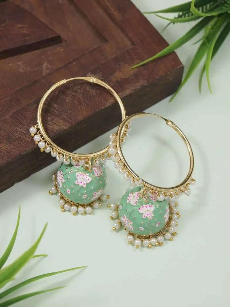Traditional handcrafted meena work jhumki hoop earrings for women::Girls