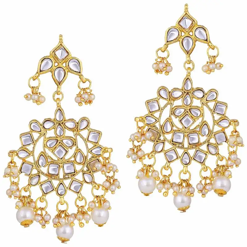 Gold plated kundan & pearl earring for women