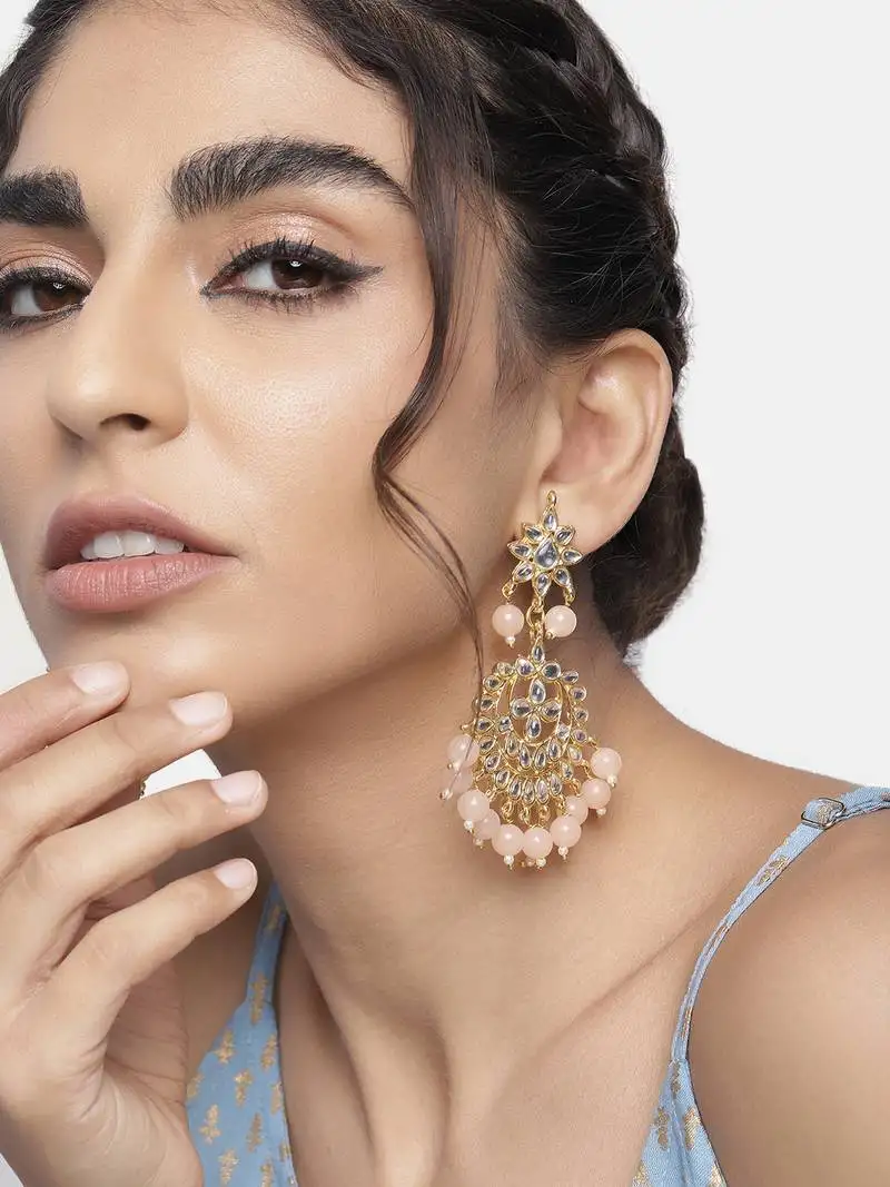 Traditional gold plated kundan & pearl earrings for women