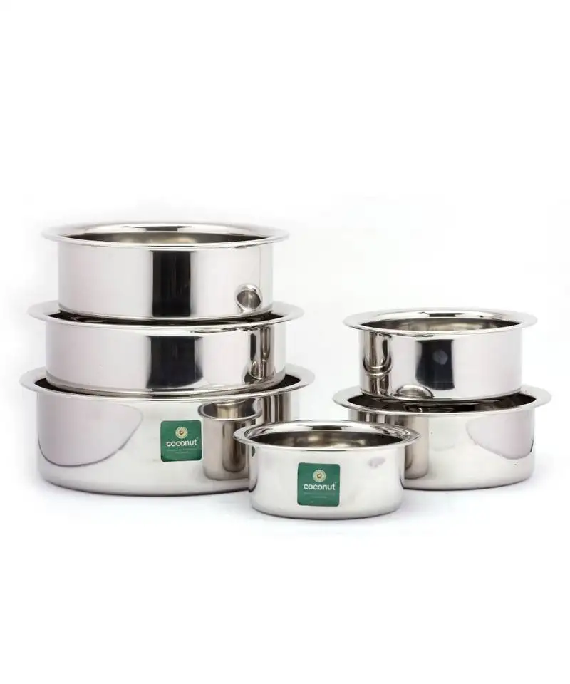 Coconut stainless steel(heavy guage) nano tope set of 6 units - capacity - 800,1000,1200,1400,1600 & 1800 ml