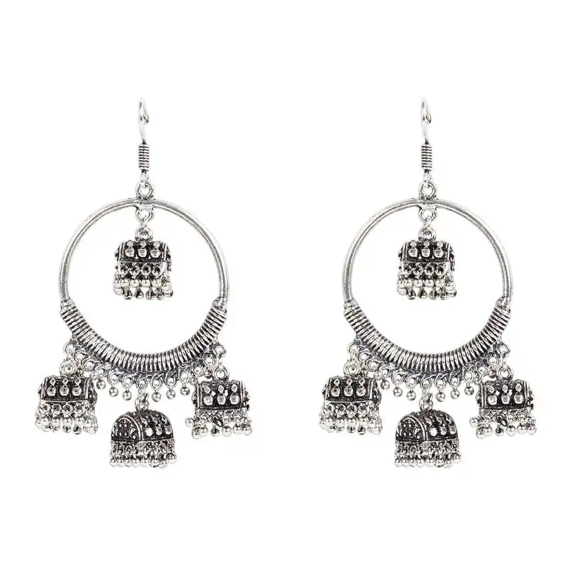 Afghani tribal oxidized bohemian navratri silver jhumki earrings for women
