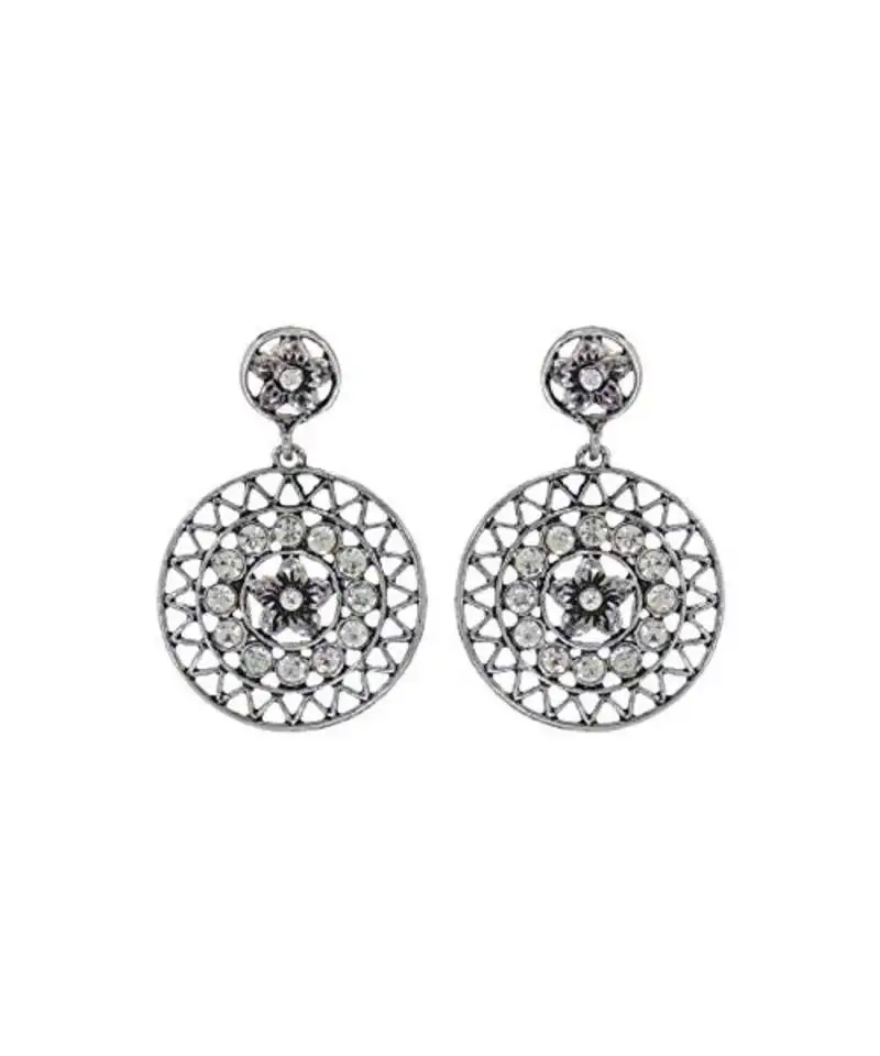 Oxidized silver chandbali cz stone studded earrings for women