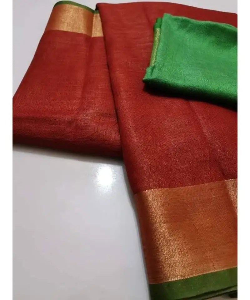 Maroon woven linen saree with blouse