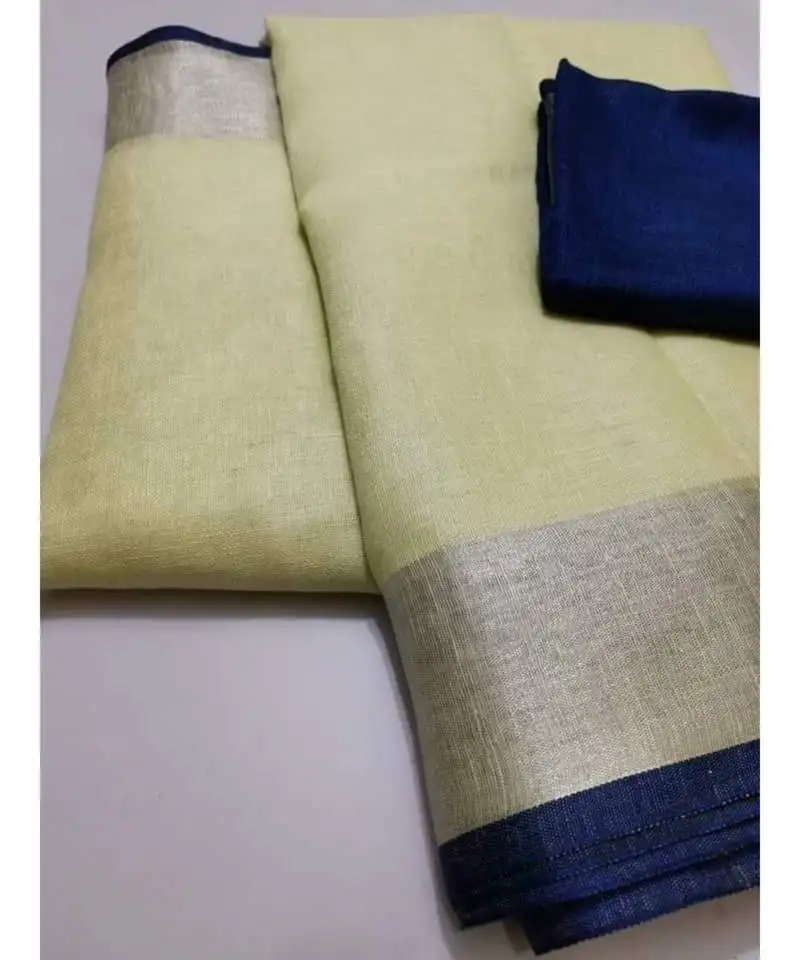 Cream woven linen saree with blouse