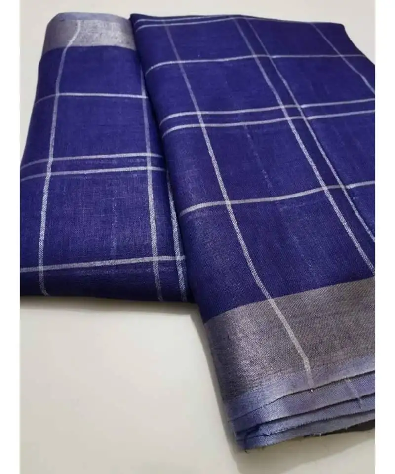 Blue woven linen saree with blouse