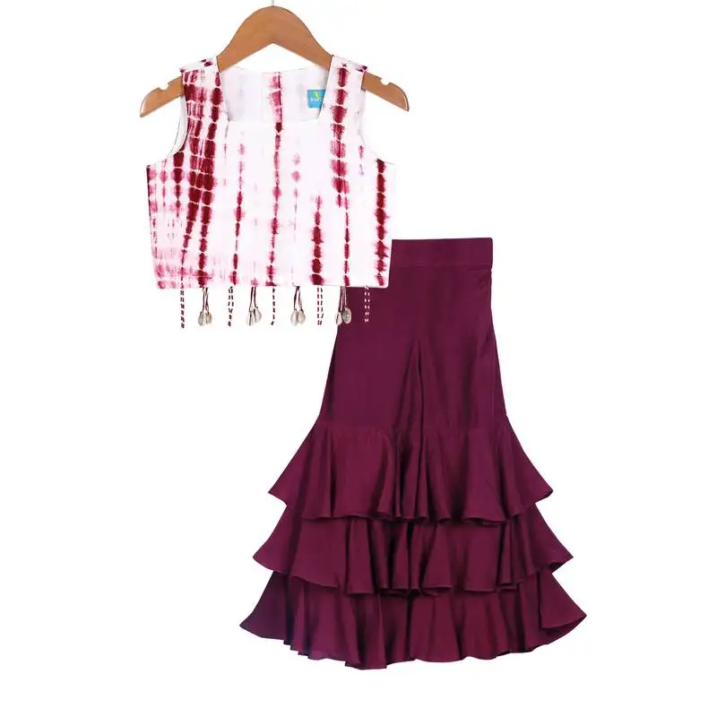 Maroon tie dye crop top with sharara