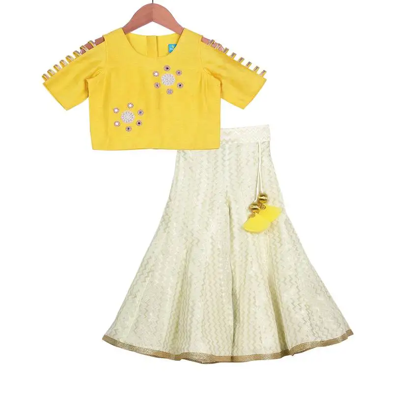 Yellow & champagne classic palazzo with crop top