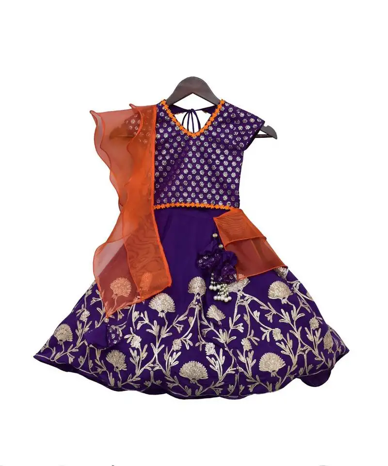 Purple embroidery choli with purple gota lehenga