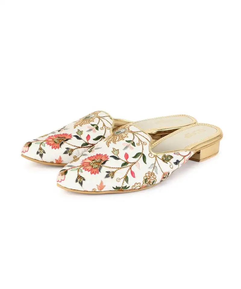 Embroidered floral mules