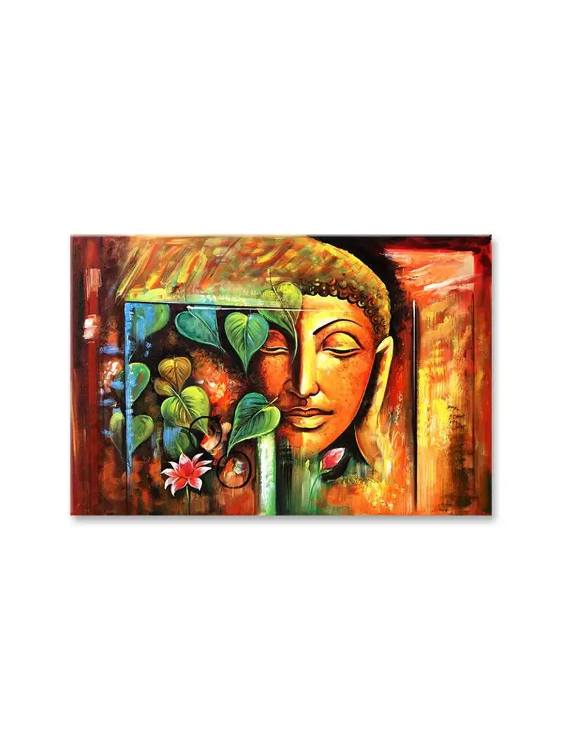 999store budhha face and tree art framed canvas painting (cnvas24x36 inch Brown)