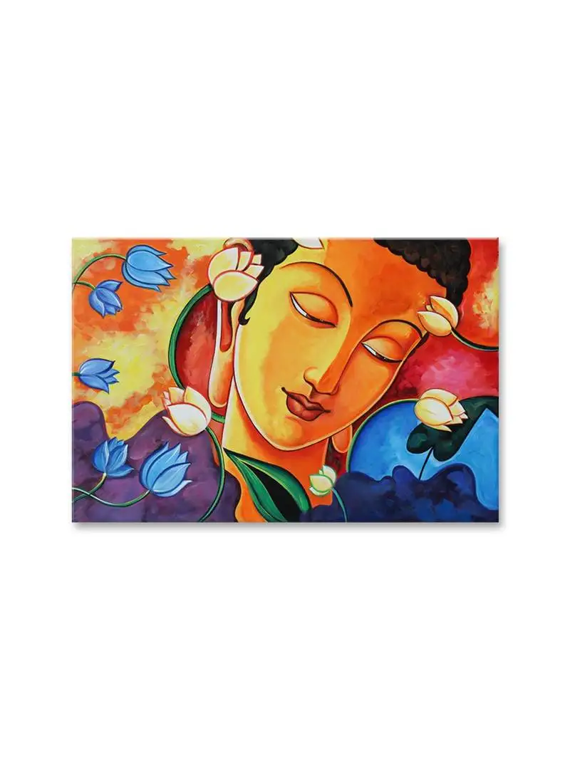 999store budhha face and flowers art framed canvas painting (cnvas24x36 inch Multi)