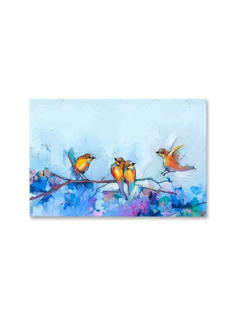 999store beautiful birds multi color framed canvas painting (cnvas24x36 inch Blue)