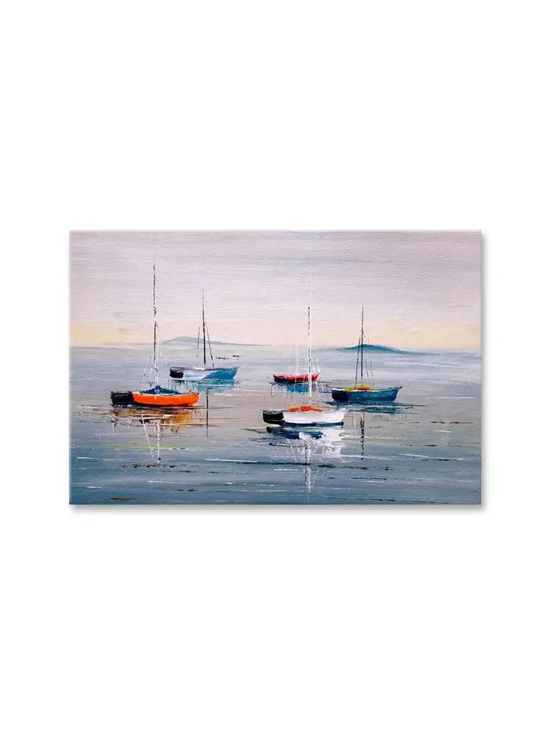 999store boats on beach multi color framed canvas painting (cnvas24x36 inch Grey)