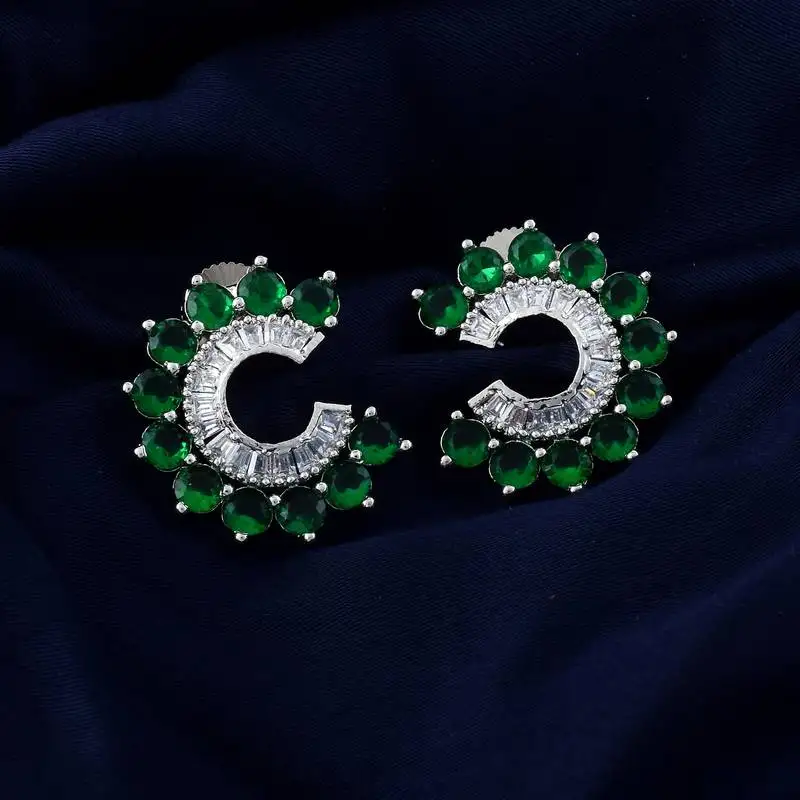Green color american diamond earrings