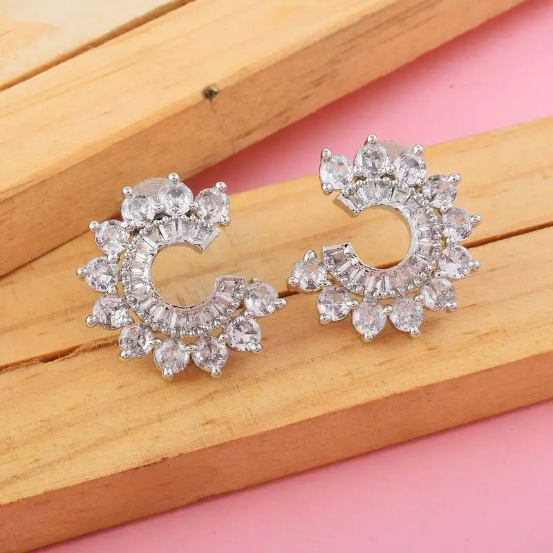 Silver color american diamond earrings