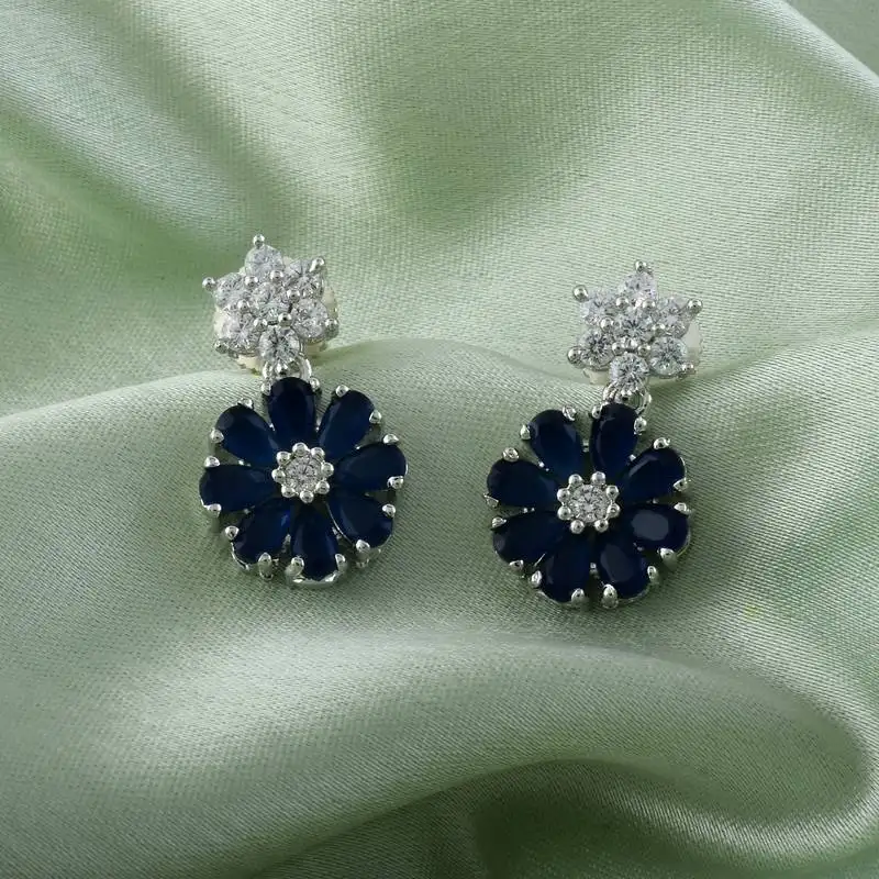 Blue color american diamond earrings