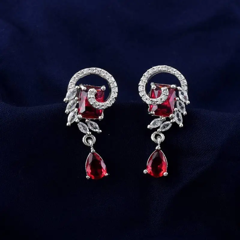 Ruby color american diamond earrings