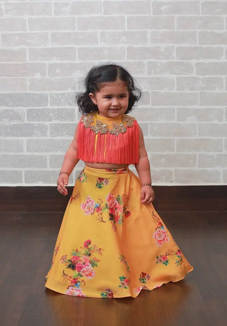 Yellow fringe ghaghra