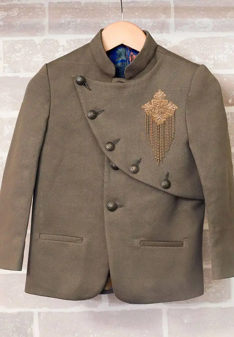 Olive green double flap coat for boys