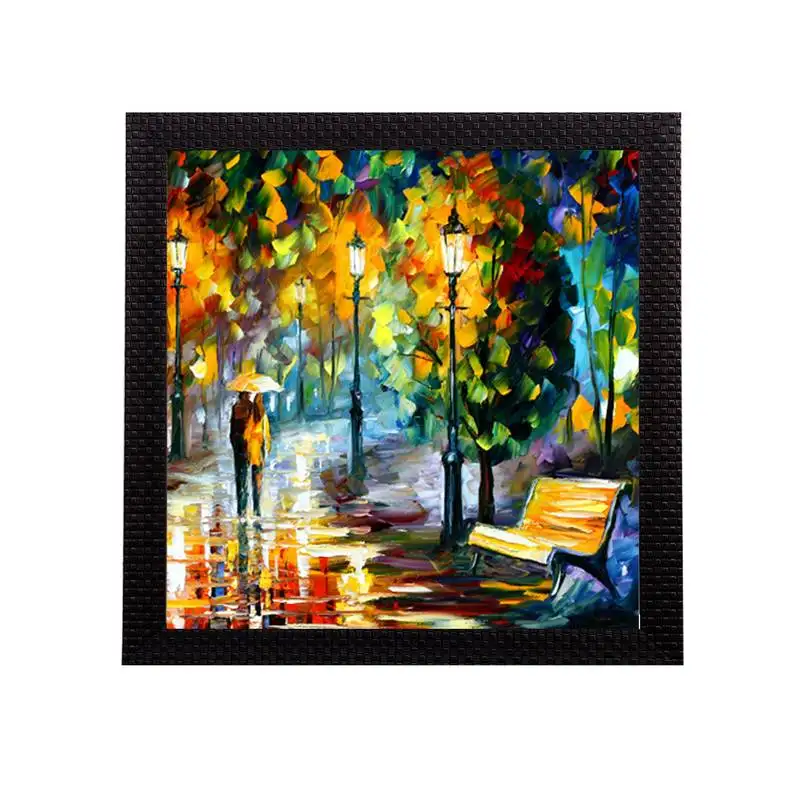 Couple during rain view satin matt texture uv art painting