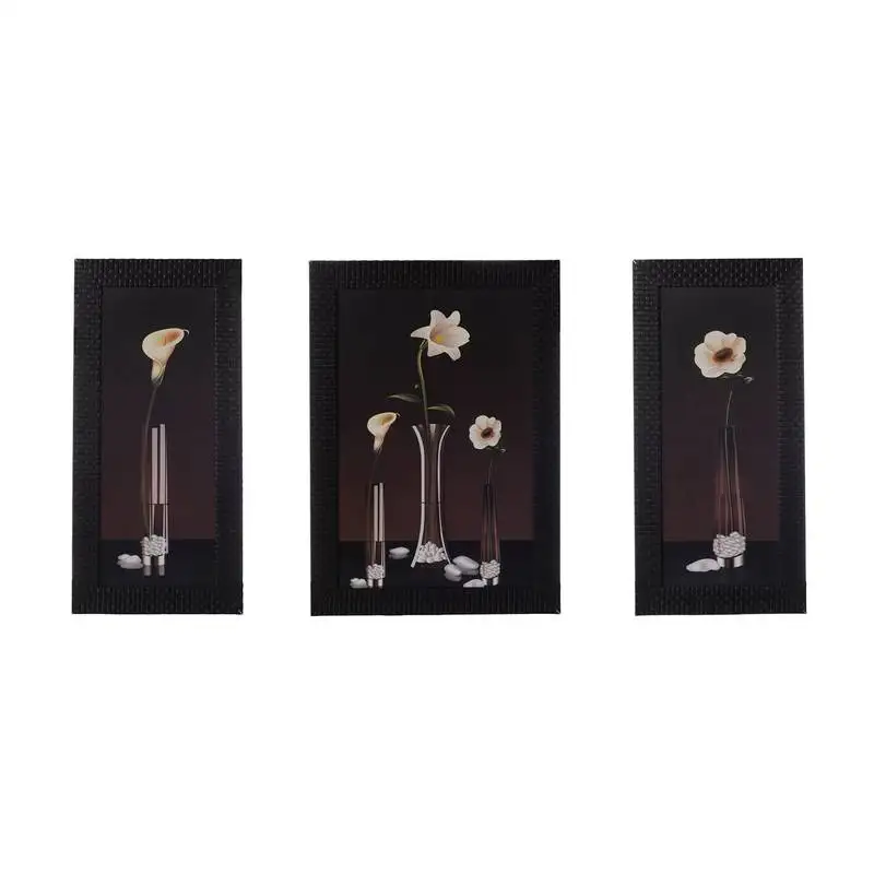 Set of 3 floral glass pot satin matt texture uv art painting