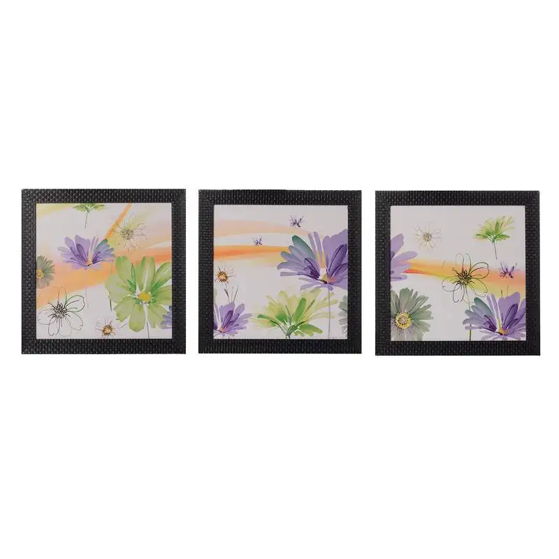 Set of 3 colorful flowers satin matt texture uv art painting