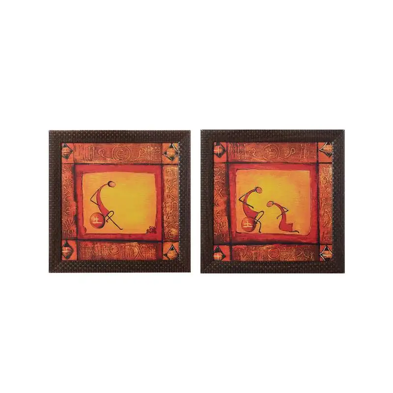 Set of 2 abstract tribals satin matt texture uv art painting