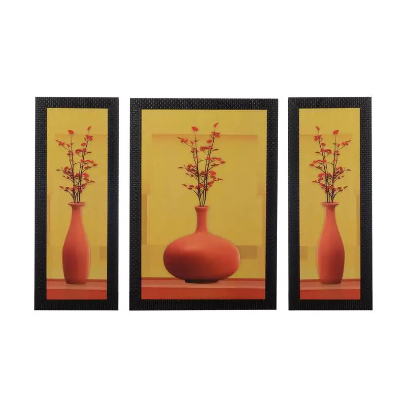 Set of 3 floral pots satin matt texture uv art painting