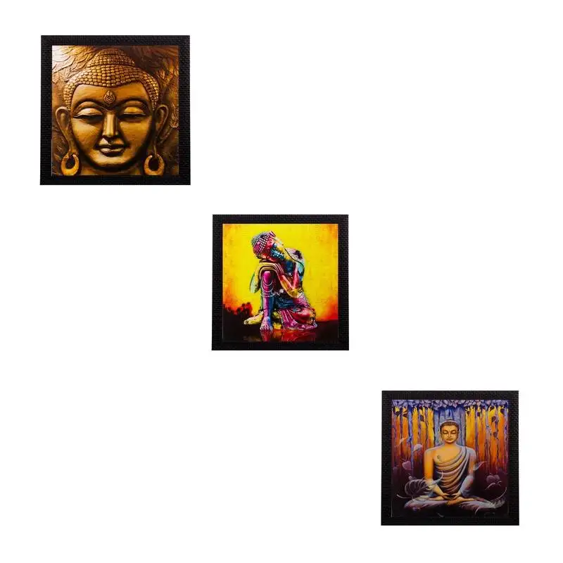 Set of 3 meditating buddha matt textured uv art painting