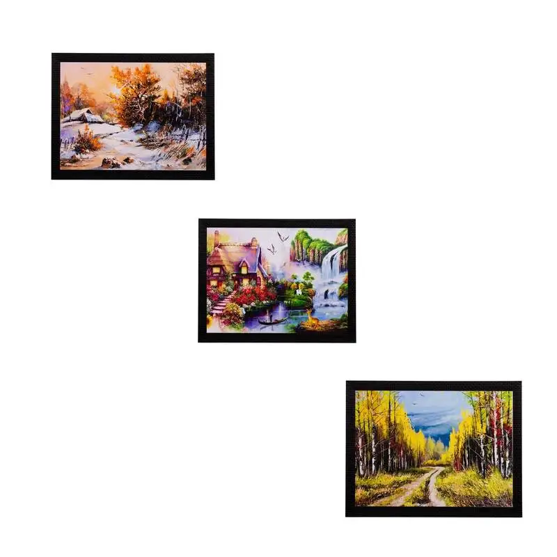 Set of 3 nature scenary matt textured uv art painting