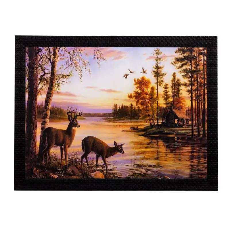 Deers drinking water matt textured uv art painting