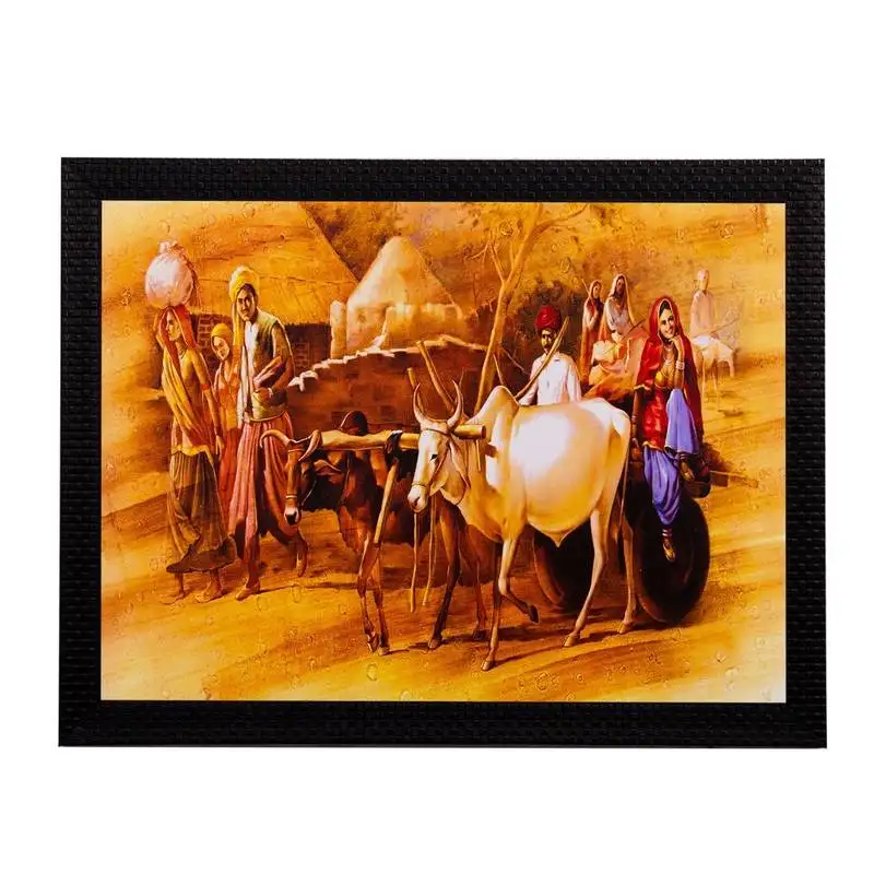 Bullock cart matt textured uv art painting