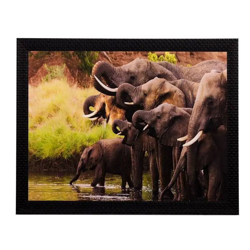 Group of black elephants matt textured uv art painting