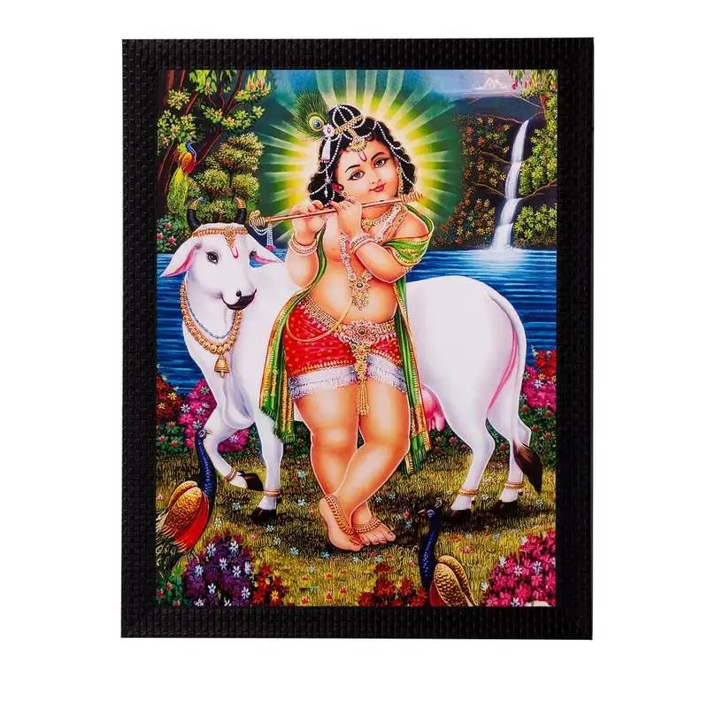 Ball krishna playing flute matt textured uv art painting