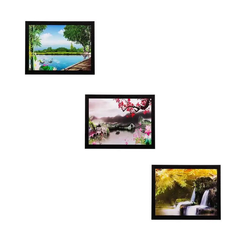 Set of 3 scenary view matt textured uv art painting