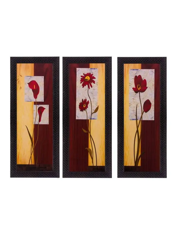 Set of 3 botanical design satin matt texture uv art painting