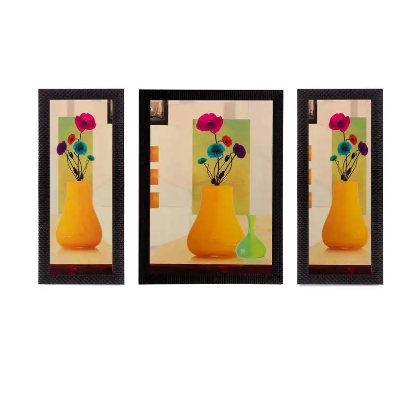 Set of 3 floral pot matt textured uv art painting