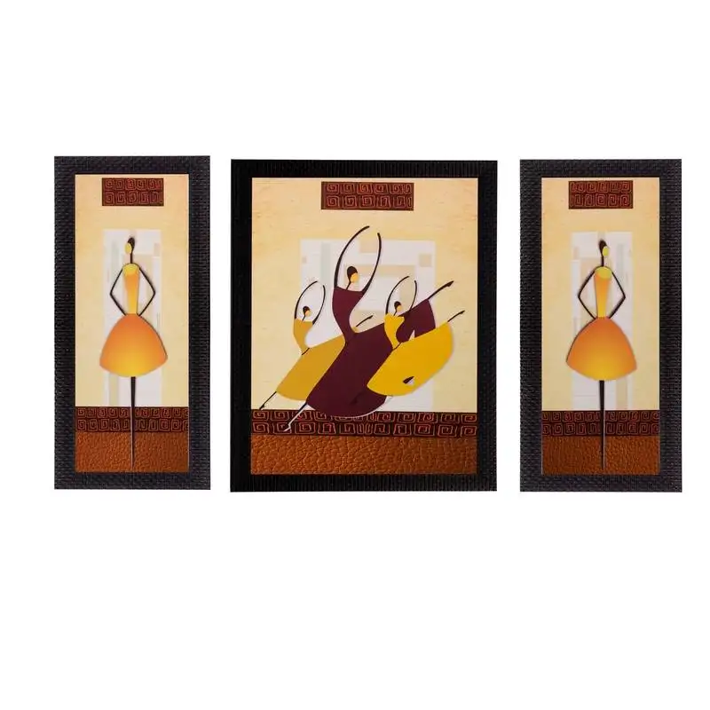 Set of 3 abstract dancing girls matt textured uv art painting