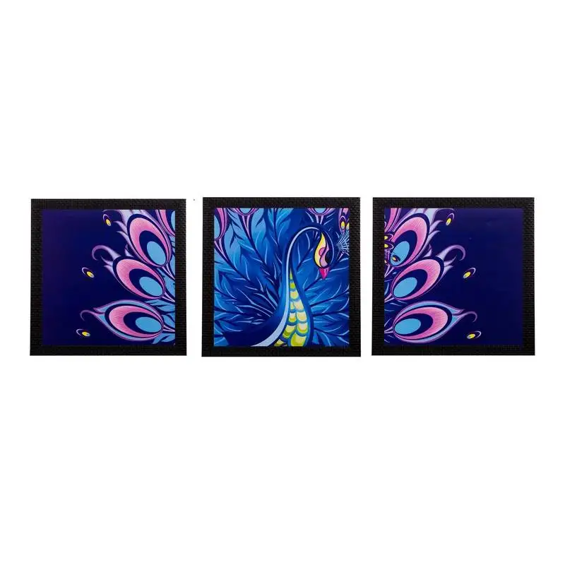 Set of 3 peocock feather matt textured uv art painting